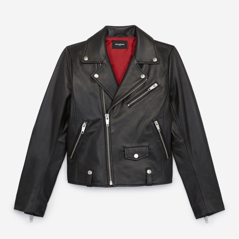NEW The Kooples Lambskin black leather moto jacket